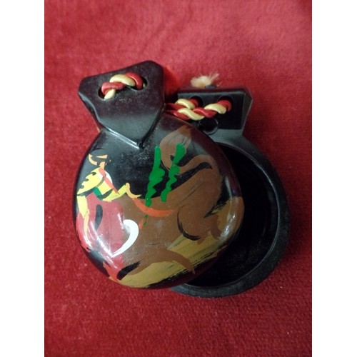 77 - BABY SPANISH BALALAIKA, WITH 4 SETS OF CASTANETS, DECORATED WITH FLAMENCO DANCERS AND BULL- FIGHTERS... 