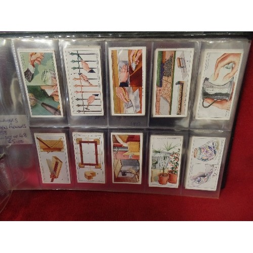 85 - VINTAGE CIGARETTE CARD SETS WITHIN 2 ALBUMS. INC JOHN PLAYERMINIATURES, WILL'S HOUSEHOLD HINTS, GALL... 