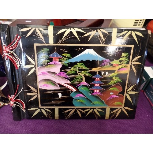 96 - LOVELY VINTAGE HAND-PAINTED/LACQUERED PHOTO ALBUM. APPEARS UNUSED, WITH TISSUE PROTECTORS INTACT. OR... 