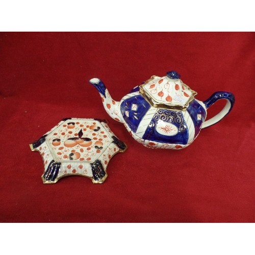 99 - LARGE VINTAGE ROYAL CROWN STAFFORDSHIRE TEAPOT ON MATCHING TRIVET. TOGETHER WTH AN ARTHUR WOOD STAFF... 