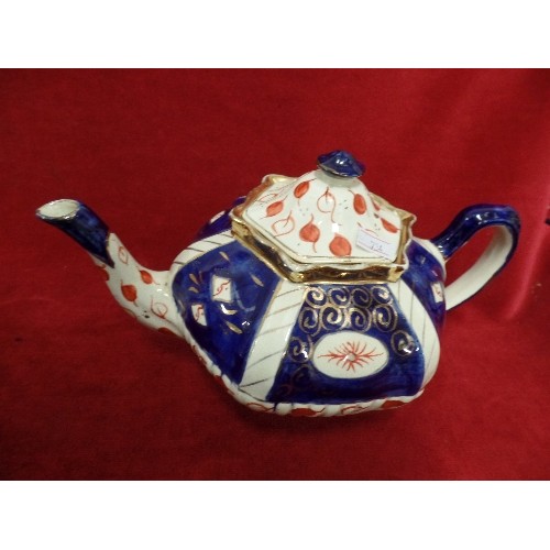 99 - LARGE VINTAGE ROYAL CROWN STAFFORDSHIRE TEAPOT ON MATCHING TRIVET. TOGETHER WTH AN ARTHUR WOOD STAFF... 