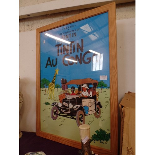 109 - ADVENTURES OF TINTIN. LARGE FRAMED PICTURE 'TINTIN AU CONGO' [HERGE, LES ADVENTURES DE TINTIN]