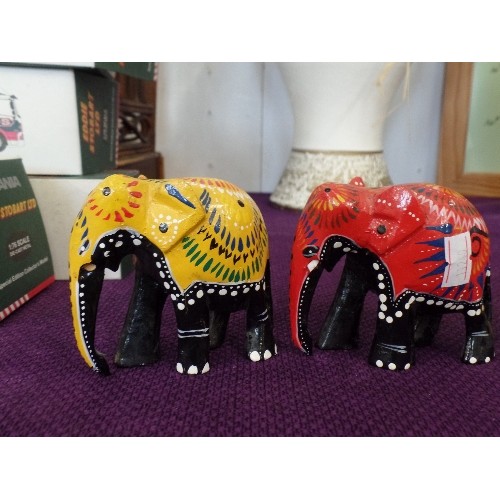 113 - DECORATIVE INDIAN ELEPHANT FAMILY/HERD. BRIGHTLY PAINTED.