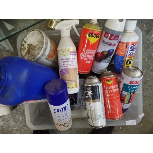 257 - LARGE CRATE FULL OF GARAGE/WORKSHOP ITEMS. INC DIAMOND HARD FLOOR PAINT, OVEN CLEANER, FLAWFINDER DE... 