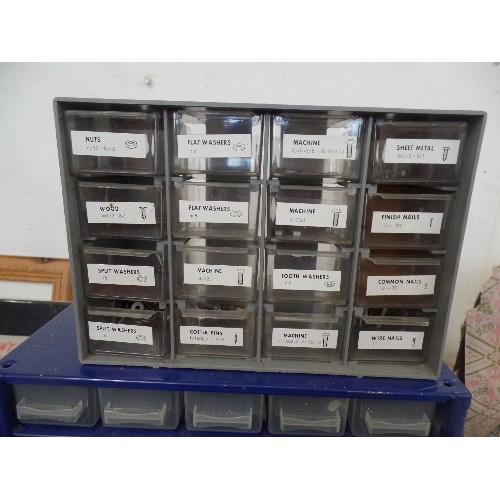 136 - WORKSHOP MULTI-COMPARTMENT NAIL/SCREW CHESTS WITH CONTENTS.  INC 45 X COMPARTMENTS, 15, AND A 16.