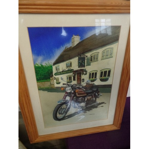 138 - VEHICLE INTEREST. 3 X PICTURES, INC A SIGNED HONDA MOTORCYCLE PRINT BY DAVID PURVIS[FRAMED-GLAZED] A... 