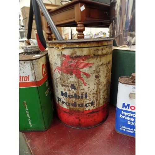 239 - CASTROL GEAR OIL. HYDRAULIC BRAKE & CLUTCH FLUID. A MOBIL PRODUCT, AND ANOTHER BRAKE FLUID. ALL IN R... 