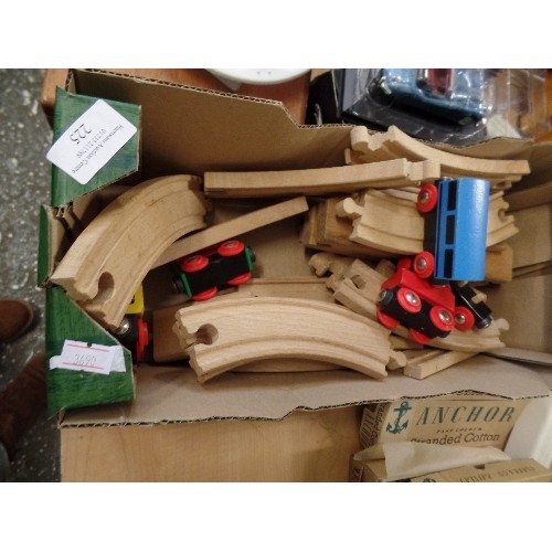 225 - GOOD QUALITY BRIO WOODEN TRAIN SET. CARRIAGES, WHICH ARE LINKED BY MAGNET, AND TRACK.