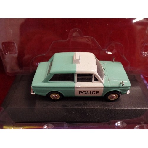 223 - 2 LOVELY DIE-CAST CARS. A HILLMAN IMP [KENT]POLICE CAR, AND  A JAGUAR XK140. ORIGINAL BOXES.