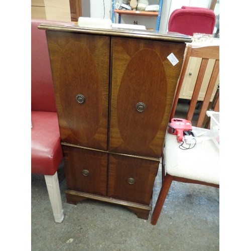 330 - HI-FI CABINET. INLAID DETAIL. 52CM W. WITH CD STORAGE.