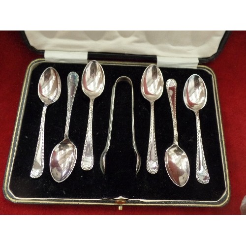 127 - VINATAGE WF JOHNSON TEASPOONS & SUGAR-NIP SET, IN ORIGINAL BOX. TOGETHER WITH AN ARTHUR PRICE 'CHRIS... 