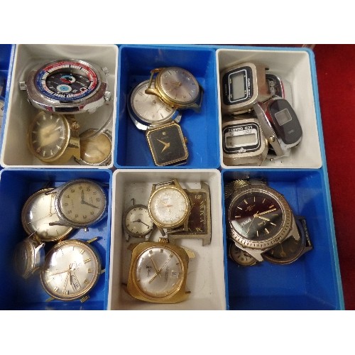 160 - LARGE QUANTITY OF VINTAGE WATCHES[NO STRAPS] CONTAINED IN A HOBBY BOX.