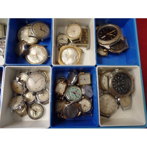 160 - LARGE QUANTITY OF VINTAGE WATCHES[NO STRAPS] CONTAINED IN A HOBBY BOX.