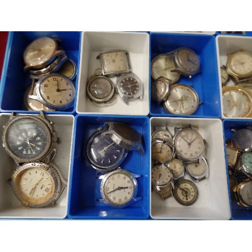 160 - LARGE QUANTITY OF VINTAGE WATCHES[NO STRAPS] CONTAINED IN A HOBBY BOX.