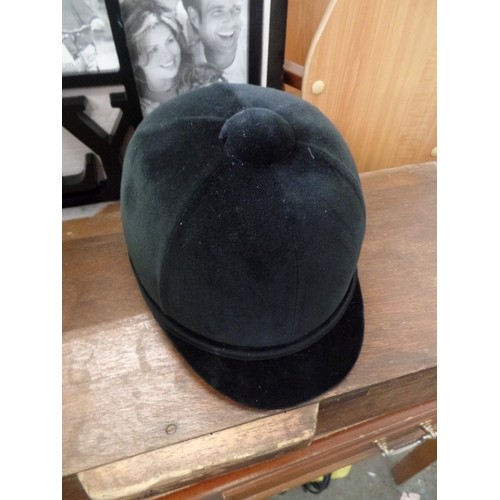 292 - HORSE RIDING LOT. CHARLES & OWEN. YOUNG RIDERS VELVET SAFETY HAT. 55/ 6 & 3/4. APPEARS NEW CONDITION... 