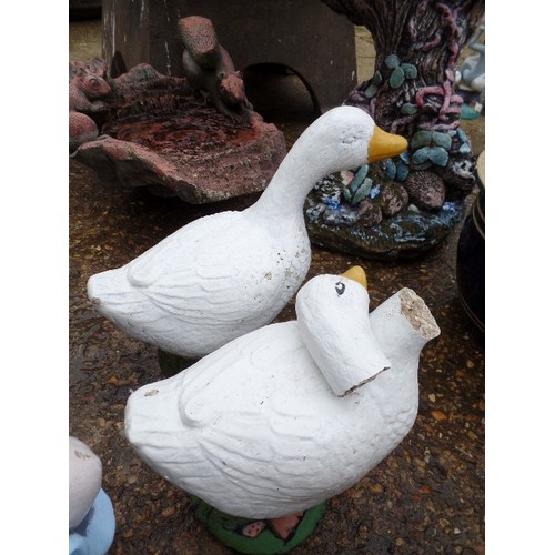 513 - 2 HAND PAINTED CONCRETE GEESE