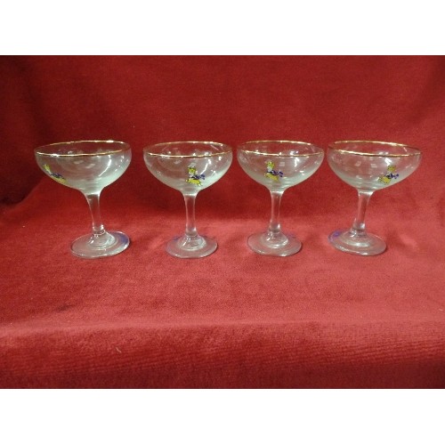 1 - SET OF 4 1970'S BABYCHAM GLASSES WITH GOLD RIMS