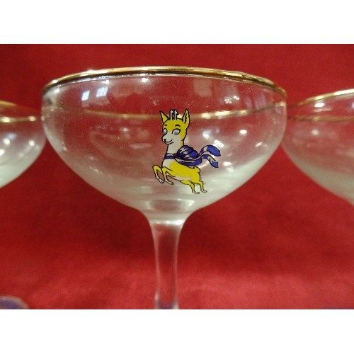 1 - SET OF 4 1970'S BABYCHAM GLASSES WITH GOLD RIMS