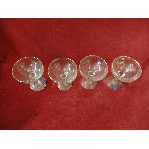 1 - SET OF 4 1970'S BABYCHAM GLASSES WITH GOLD RIMS