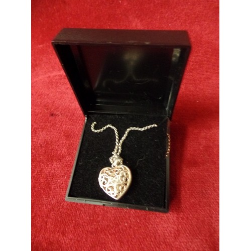 12 - SILVER 925 FILAGREE HEART PENDANT ON 925 SILVER CHAIN