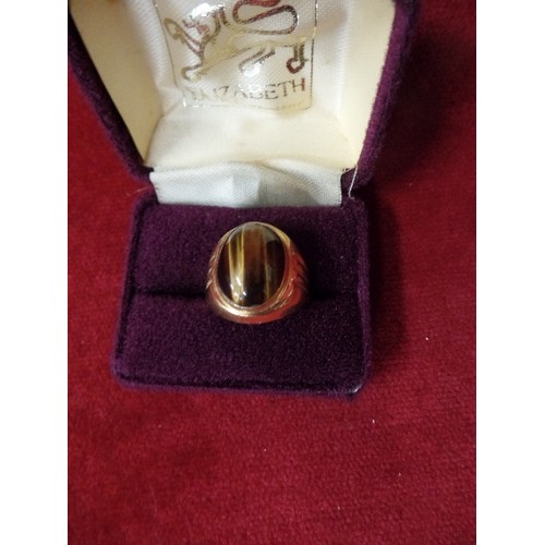 16 - 10K GOLD FILLED RING WITH LARGE TIGERS EYE