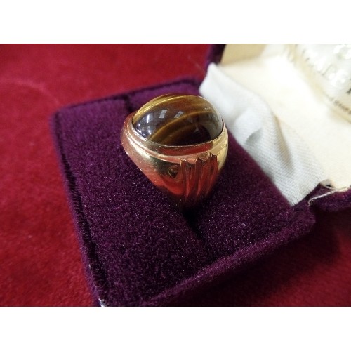 16 - 10K GOLD FILLED RING WITH LARGE TIGERS EYE