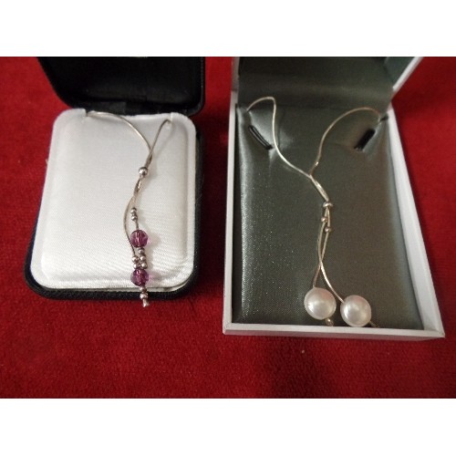 18 - SILVER 925 CHAIN WITH PURPLE STONES AND SILVER 925 CHAIN WITH DOUBLE SIMULATED PEARL