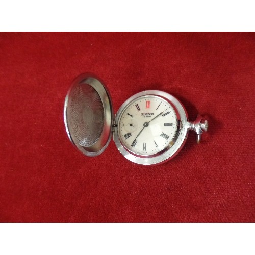 26 - USSR SEKONDA 18 JEWEL POCKET WATCH WITH GROUSE AND ACORN DESIGN (WORKING)