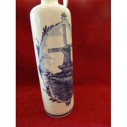 71 - TALL CERAMIC DELFT DECANTER WITH CORK STOPPER. MADE FOR BOLS ROYAL DISTILLERIES, HOLLAND.