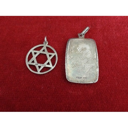 29 - A LARGE STERLING SILVER ST CHRISTOPHER PENDANT 3CM X 2CM AND A STERLING SILVER STAR OF DAVID PENDANT