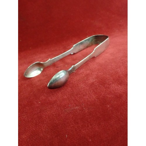 25 - GEORGIAN SILVER SUGAR TONGS, NEWCASTLE 1828, THOMAS WHEATLEY - 40 GRAMS