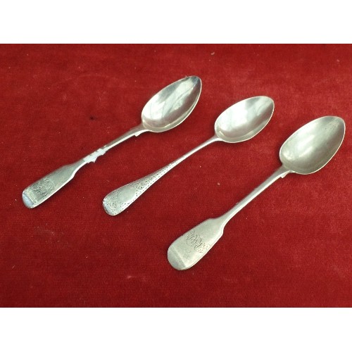 26 - THREE STERLING SILVER TEASPOONS INC BRIGHT CUT DESIGN LONDON 1888 JOHN ALDWINCKLE, FIDDLE PATTERN, D... 