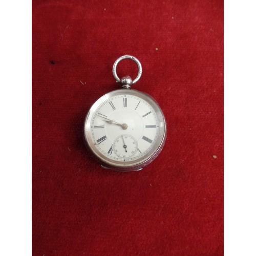 54 - 19TH CENTURY SILVER CASED POCKET WATCH - ENAMEL DIAL WITH ROMAN NUMERALS AND SECONDS DIAL. THE CASE ... 