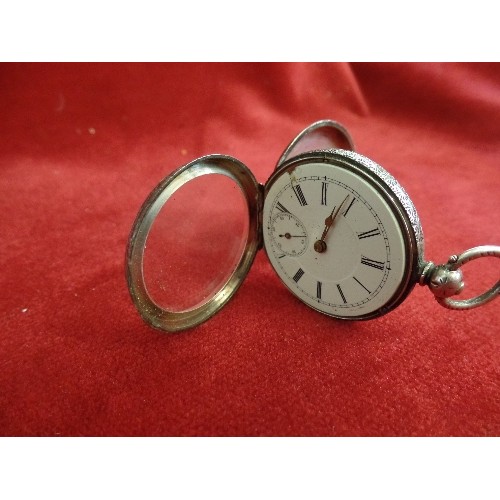 54 - 19TH CENTURY SILVER CASED POCKET WATCH - ENAMEL DIAL WITH ROMAN NUMERALS AND SECONDS DIAL. THE CASE ... 