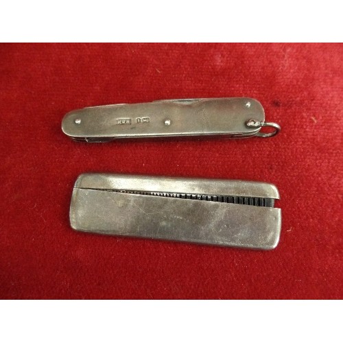 36 - EDWARDIAN MOUSTACHE COMB IN SILVER CASE - MARKS RUBBED, TOGETHER WITH A SILVER PENKNIFE, SHEFFIELD 1... 