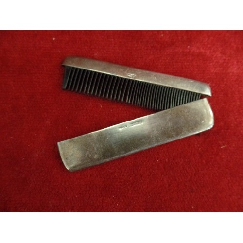 36 - EDWARDIAN MOUSTACHE COMB IN SILVER CASE - MARKS RUBBED, TOGETHER WITH A SILVER PENKNIFE, SHEFFIELD 1... 