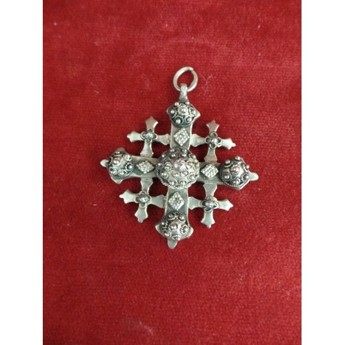 30 - A LARGE 800 SILVER JERUSALEM CROSS PENDANT - 57 GRAMS - 7CM X 7CM