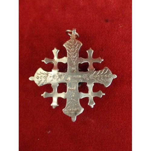 30 - A LARGE 800 SILVER JERUSALEM CROSS PENDANT - 57 GRAMS - 7CM X 7CM