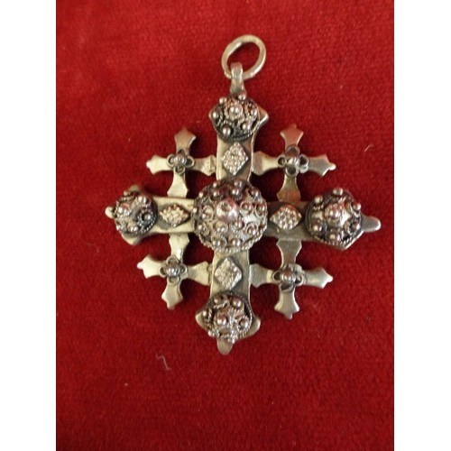 30 - A LARGE 800 SILVER JERUSALEM CROSS PENDANT - 57 GRAMS - 7CM X 7CM