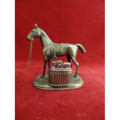 60 - VINTAGE TABLE LIGHTER WITH A SPELTER FIGURE OF A RACEHORSE