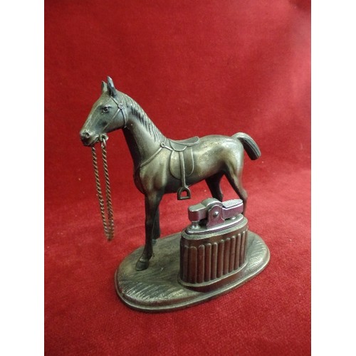 60 - VINTAGE TABLE LIGHTER WITH A SPELTER FIGURE OF A RACEHORSE