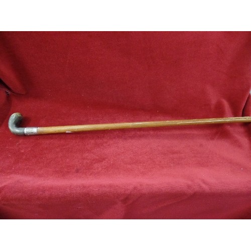 225 - VINTAGE WALKING STICK WITH 'SILVER' HALLMARKED COLLAR