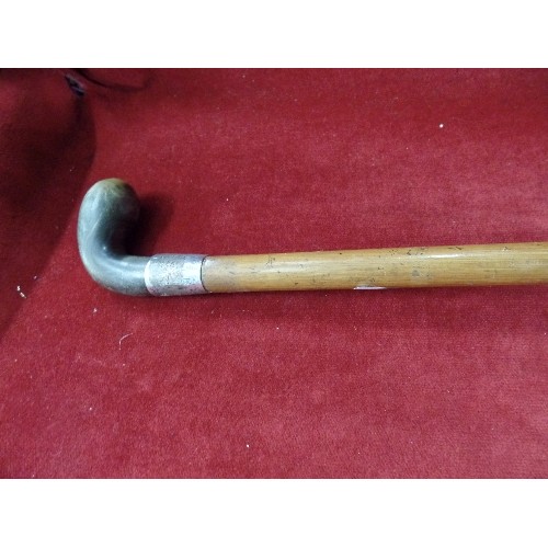 225 - VINTAGE WALKING STICK WITH 'SILVER' HALLMARKED COLLAR