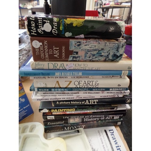 224 - ATRISTS INTEREST. STACK OF GOOD QUALITY TUTORIAL BOOKS, ALSO NEW REEVES WATERCOLOUR BOARDS, AND 2 PA... 