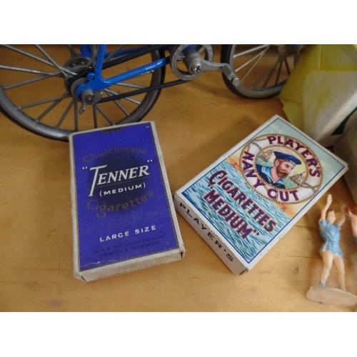 268 - VINTAGE ONYX LIGHTER, ALSO EMPTY PACK OF PLAYERS NAVY CUT, CHURCHMANS TENNER CIGARETTES, 4 PACKS OF ... 