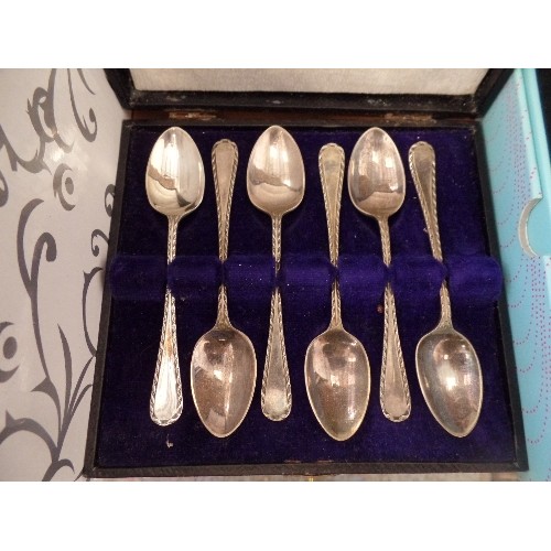 277 - CUTLERY. INC SOPHIE CONRAN PASTRY FORK BOXED SET, AND A SILVER-PLATE TEASPOON SET. BOTH ORIGINAL BOX... 