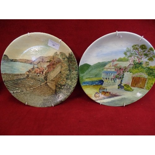 299 - A HAND-PAINTED ALFRED MEAKIN PLATE WITH LOVELY LAKESIDE SCENE. ALSO A BILTON HAND-PAINTED PLATE WITH... 