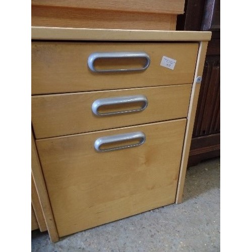 367 - PINE EFFECT 'UNDER-DESK' FILING CABINETS. 2 TOP DRAWERS WITH SUSPENDED FILE BOTTOM.