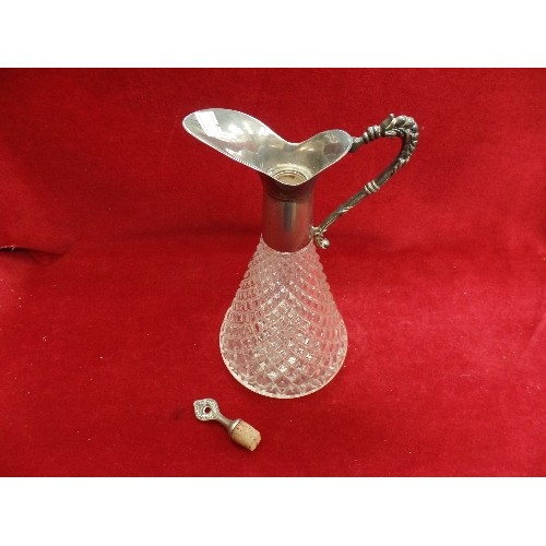 45 - A MID 20TH CENTURY GLASS CLARET JUG WITH SILVER PLATED SPOUT AND HANDLE