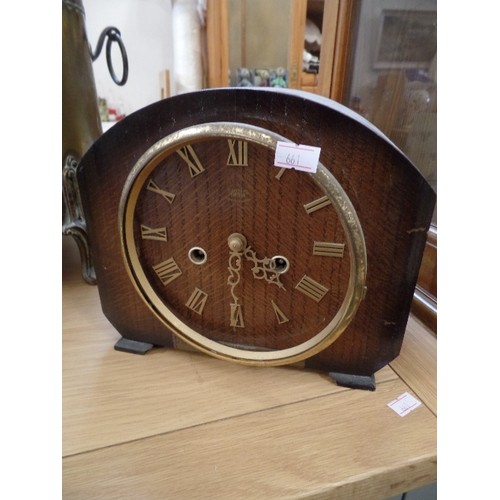 383 - SMITHS ENFIELD MANTLE CLOCK. WOODEN CASE, NO GLASS.